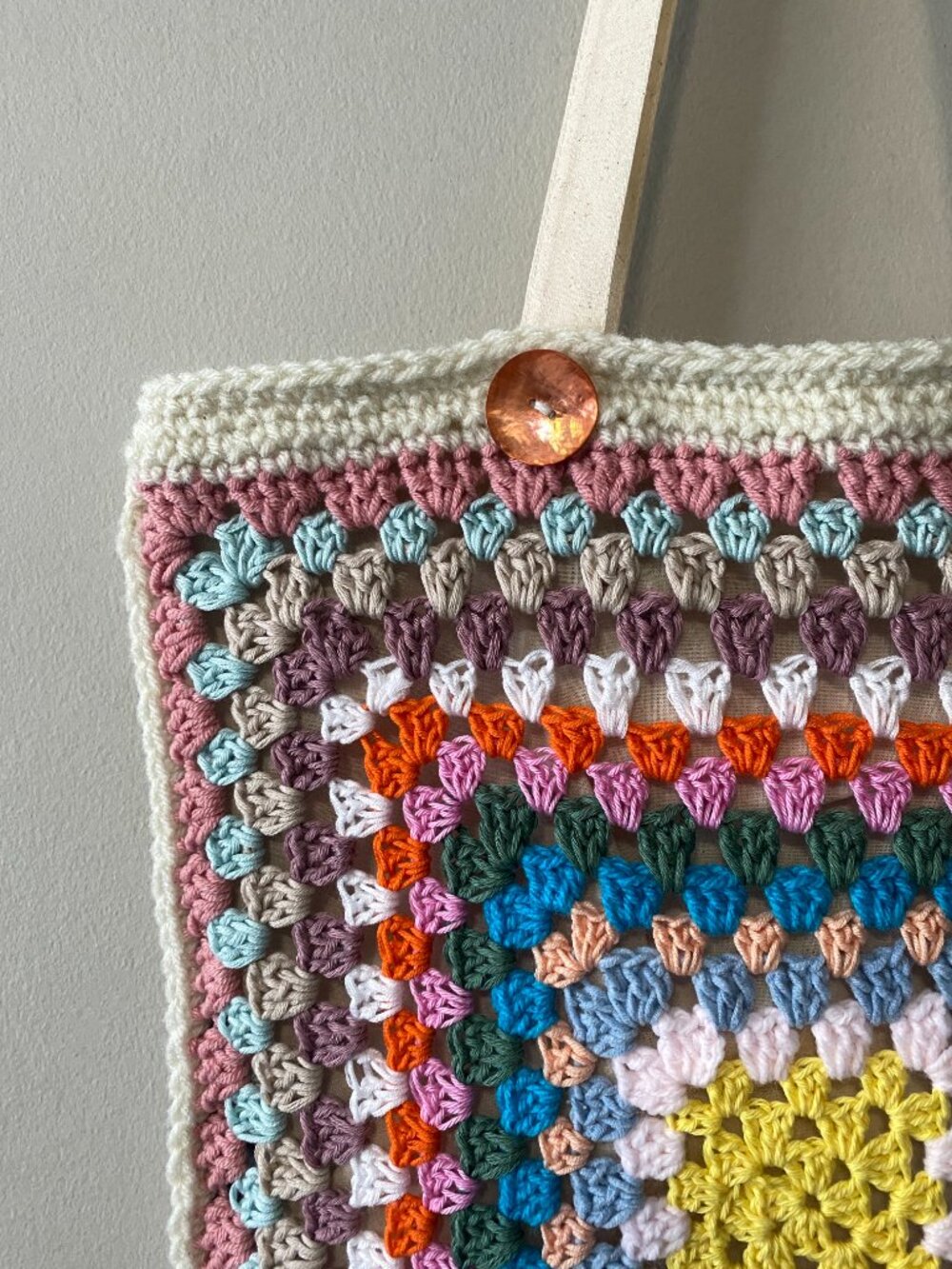 Handmade Multicolour Cotton Acrylic Crochet Covered Tote Bag - Picture 3 of 7
